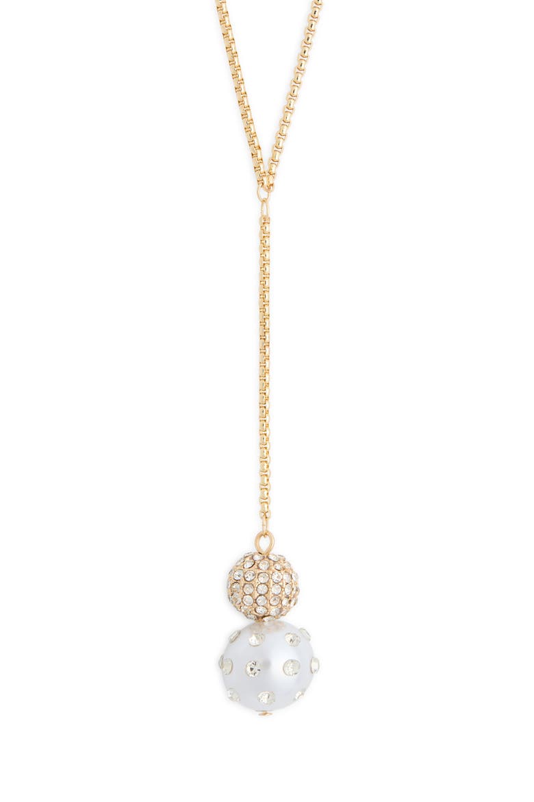 Crystal & Faux Pearl Y-Necklace, Main, color, CLEAR- WHITE- GOLD