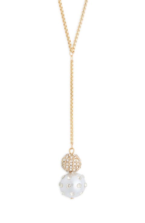 Crystal & Faux Pearl Y-Necklace