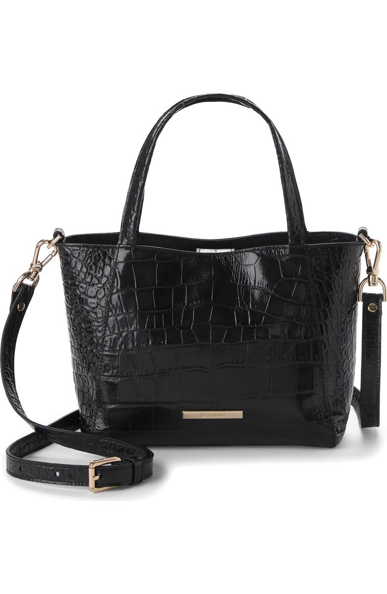 Brahmin Small Mona Croc Embossed Leather Tote, Alternate, color, Black