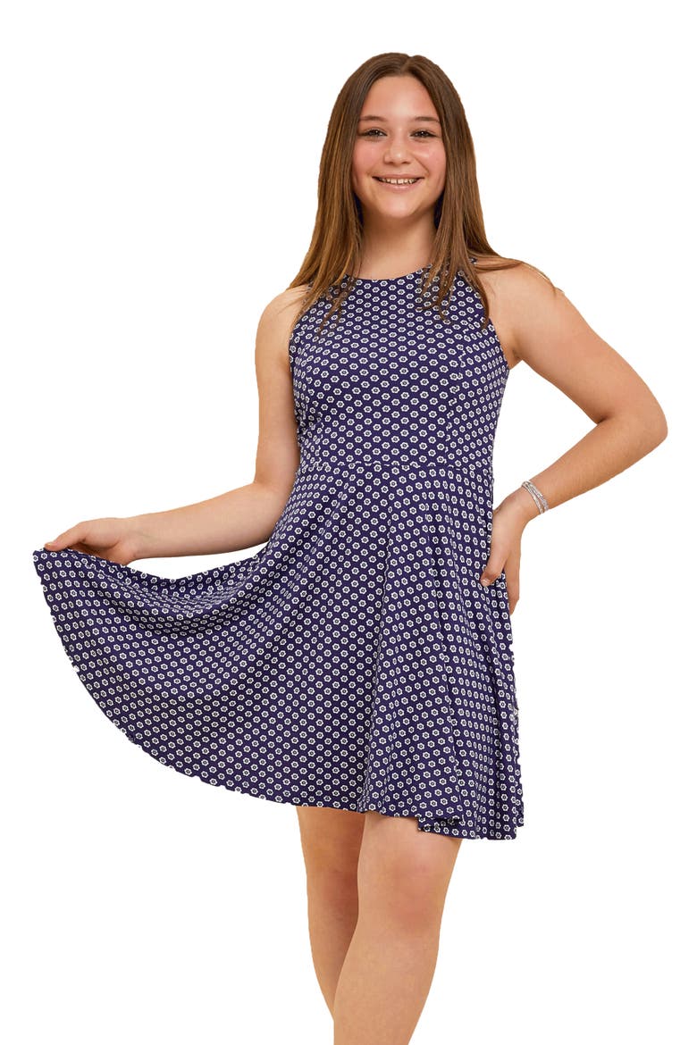 Printed Textured Racerback Dress in Longer Length, Main, color, Navy