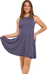 Un Deux Trois Printed Textured Racerback Dress in Longer Length
