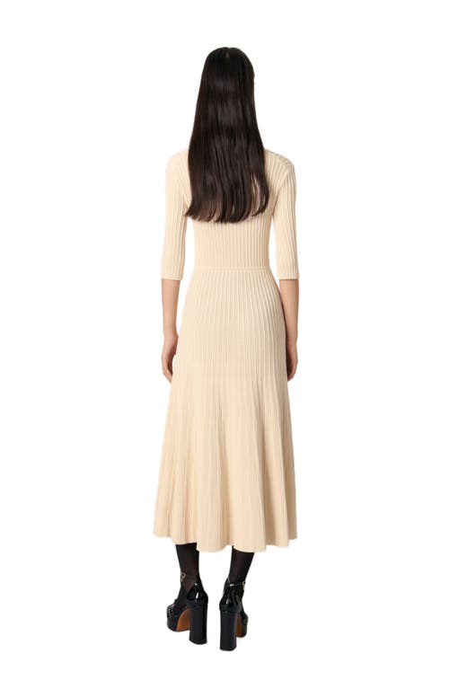Maje Sequin Knit Midi Dress In Beige