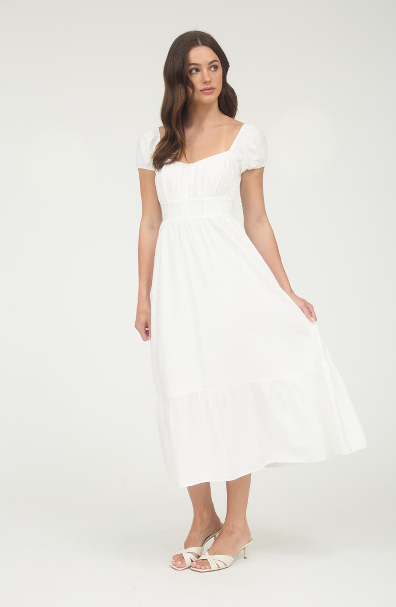 Blu Pepper Cap Sleeve Empire Waist Midi Dress, Alternate, color, White