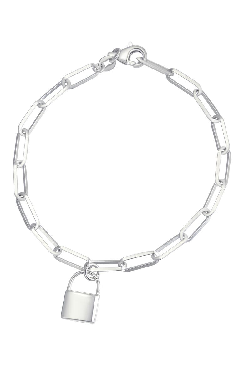 Lock Cham Paperclip Chain Bracelet, Main, color, SILVER