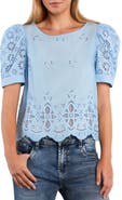 Billy T Halo Eyelet Puff Sleeve Cotton Blend Top