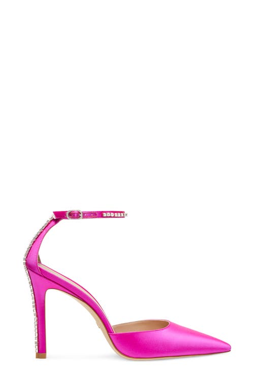Stuart Weitzman Stuart Glam100 Pointed Toe Ankle Strap Pump In Flamingo/clear