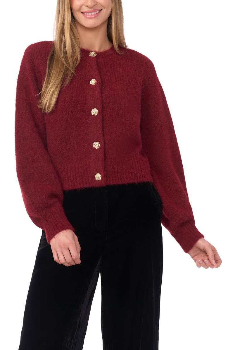 Ted Baker Fina Fuzzy Crewneck Cardigan, Main, color, Burgundy
