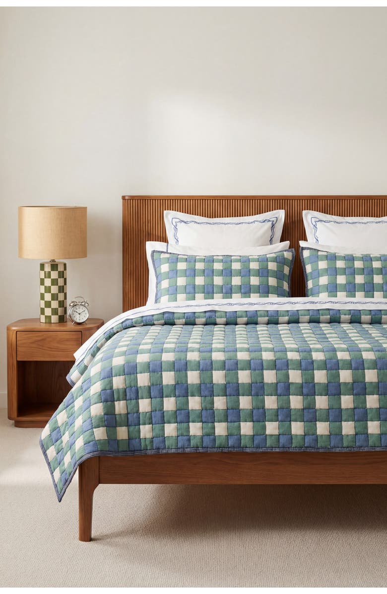 Inner Child Purple & Blue Checkered Reversible Sujani Quilt, Alternate, color, Throw - 52 X 70