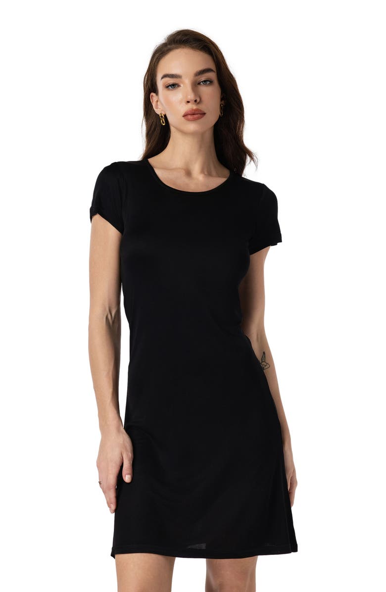 SILKSILKY Silk Knitted Short Sleeve Round Neck Short Nightgown, Alternate, color, 