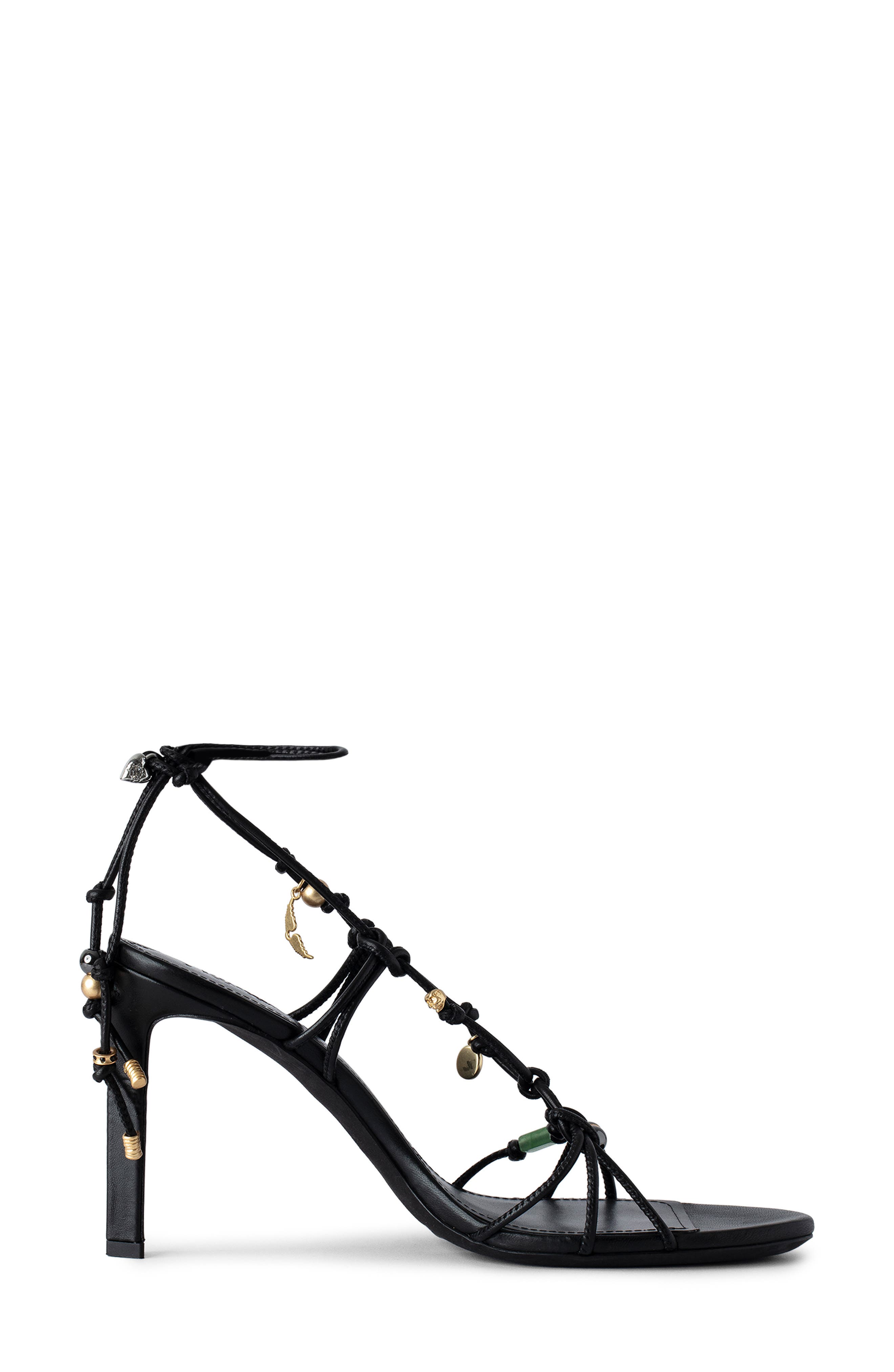 Zadig & Voltaire Alana Leather Ankle Strap Sandal, Main, color, Noir