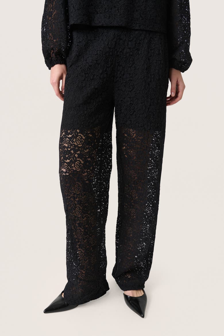 SLHenni Elastic Waist Wide Leg Trousers, Main, color, Black