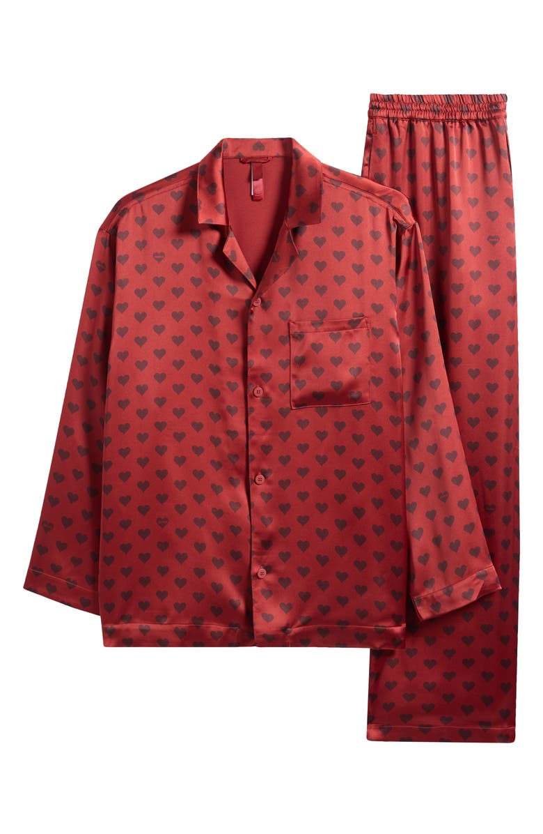 SKIMS Sleep Sateen Pajamas, Alternate, color, Red Heart Halfdrop Print