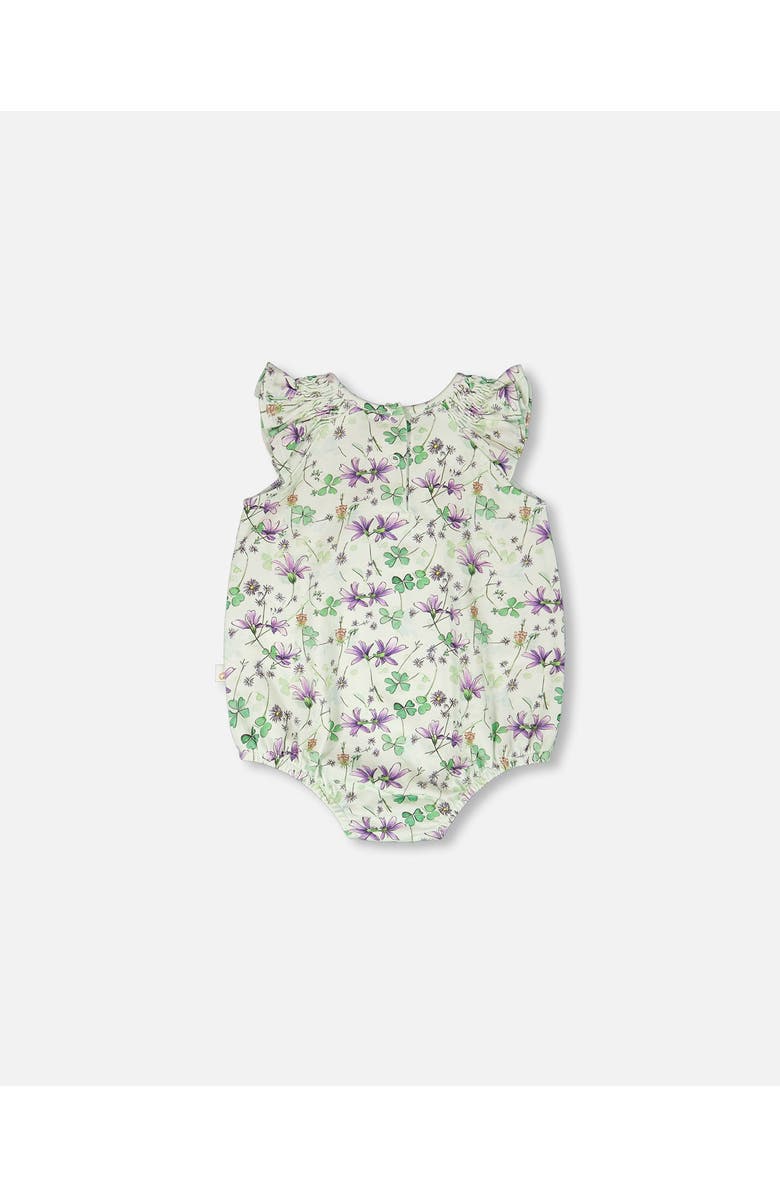 Deux par Deux Jersey Printed Flowers Romper, Alternate, color, Green Floral Print