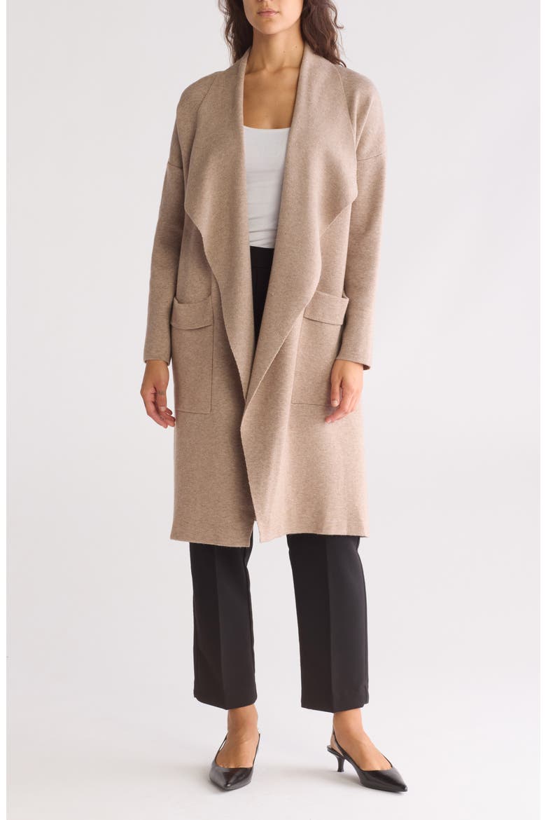 Andrea Open Front Long Cardigan, Main, color, TAPIOCA HEATHER