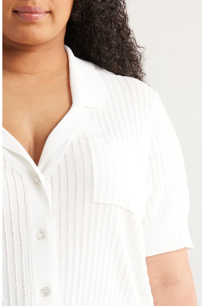 Pointelle Stitch Short Sleeve Cardigan, Alternate, color, WHITE