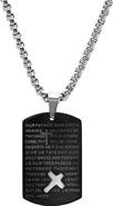 HMY JEWELRY Men's Black IP Stainless Steel Lord's Prayer Dog Tag Pendant Necklace