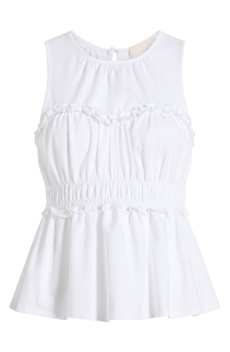 Cinq à Sept Pania Smocked Ruffle Sleeveless Top, Alternate, color, White