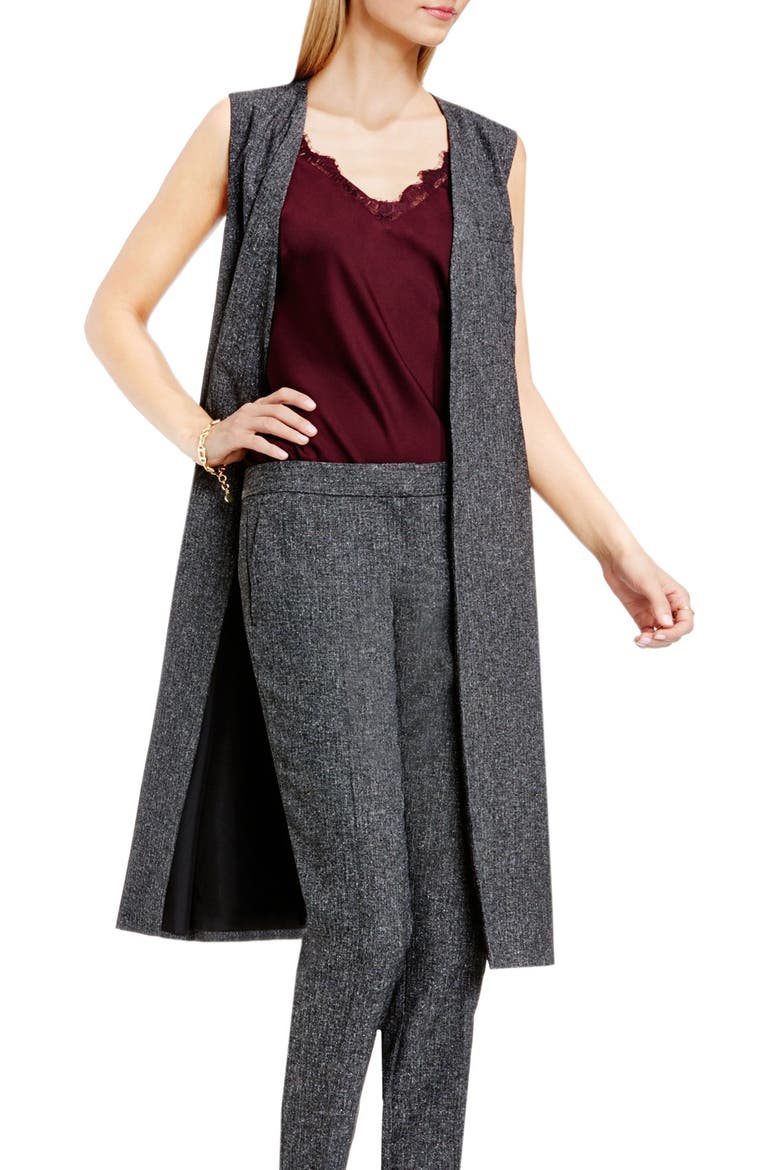 Belted Tweed Long Vest, Alternate, color, MEDIUM HEATHER GREY