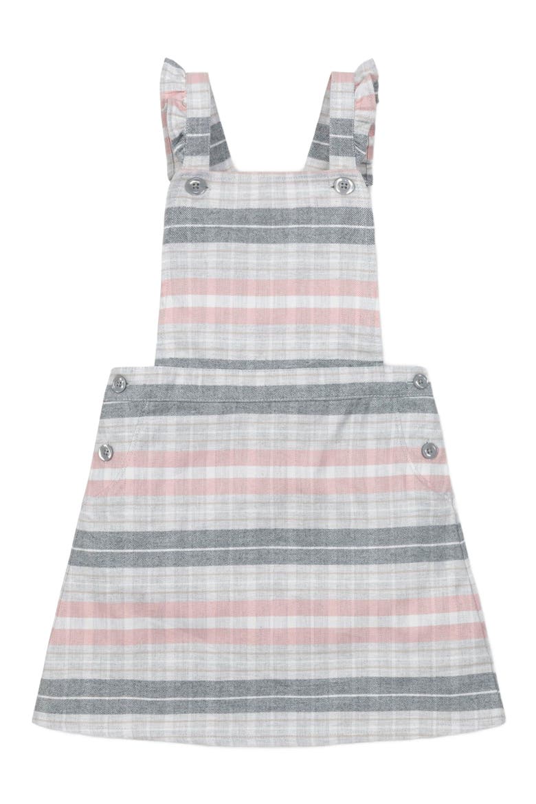Baby Girls' Organic Ruffle Strap Skirtall, Infant, Main, color, Gray and Rose Plaid