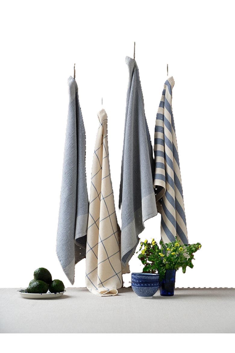 Kitchen Towels - Cotton Flat & Waffle Weave Set - Set of 4, Main, color, Blue