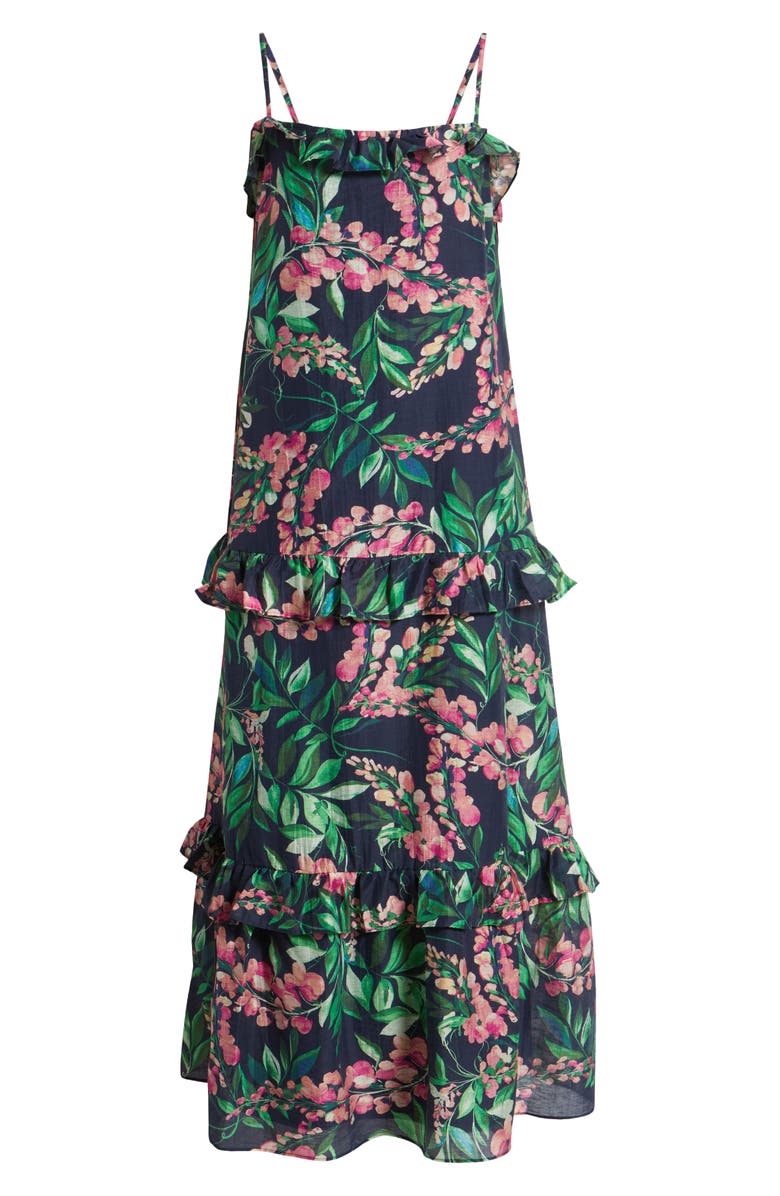 Julia Jordan Tie Strap Tiered Maxi Dress, Alternate, color, Navy Multi