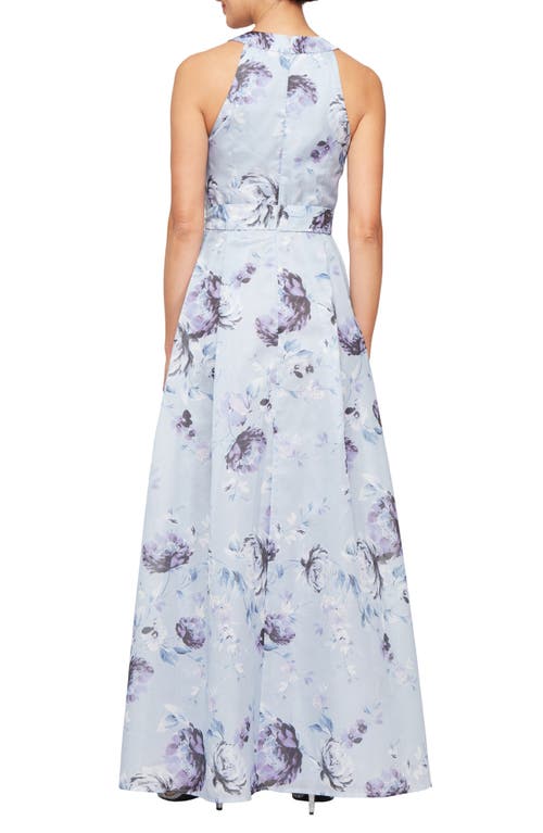 Alex Evenings Petite Printed Organza Halter Dress In Purple Multi