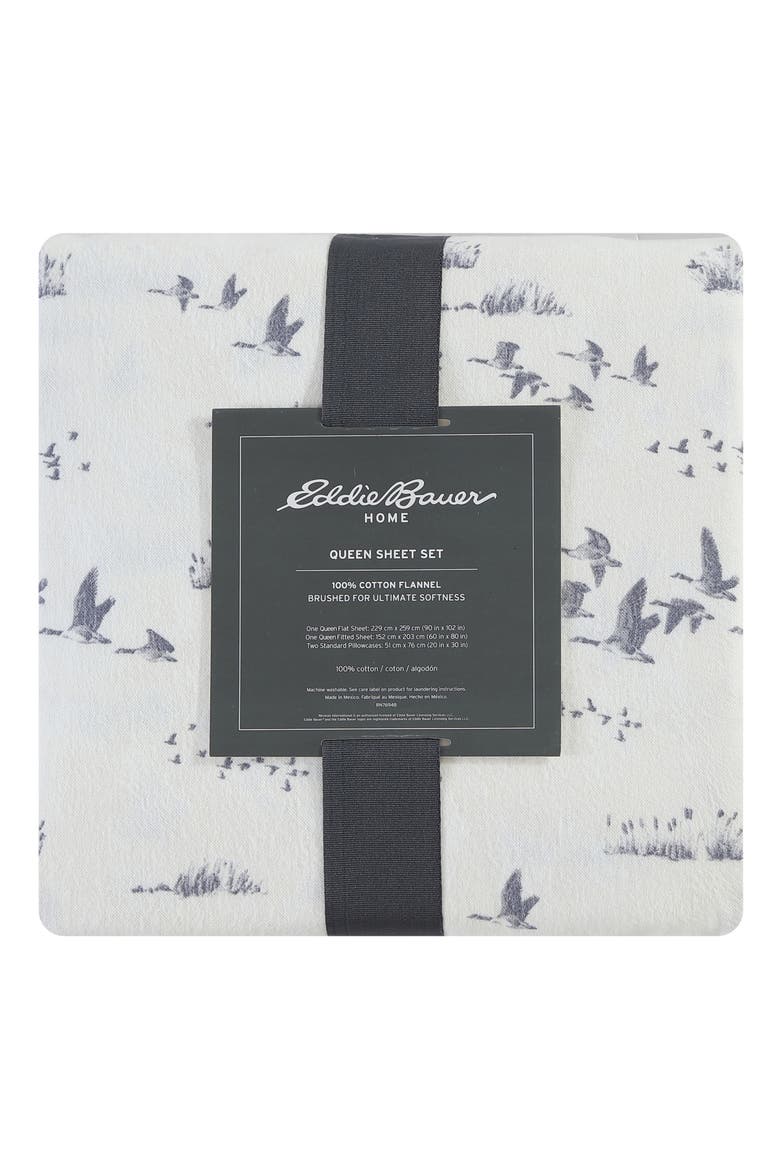Geese Meadow Cotton Flannel Sheet Set, Alternate, color, LIGHT BEIGE