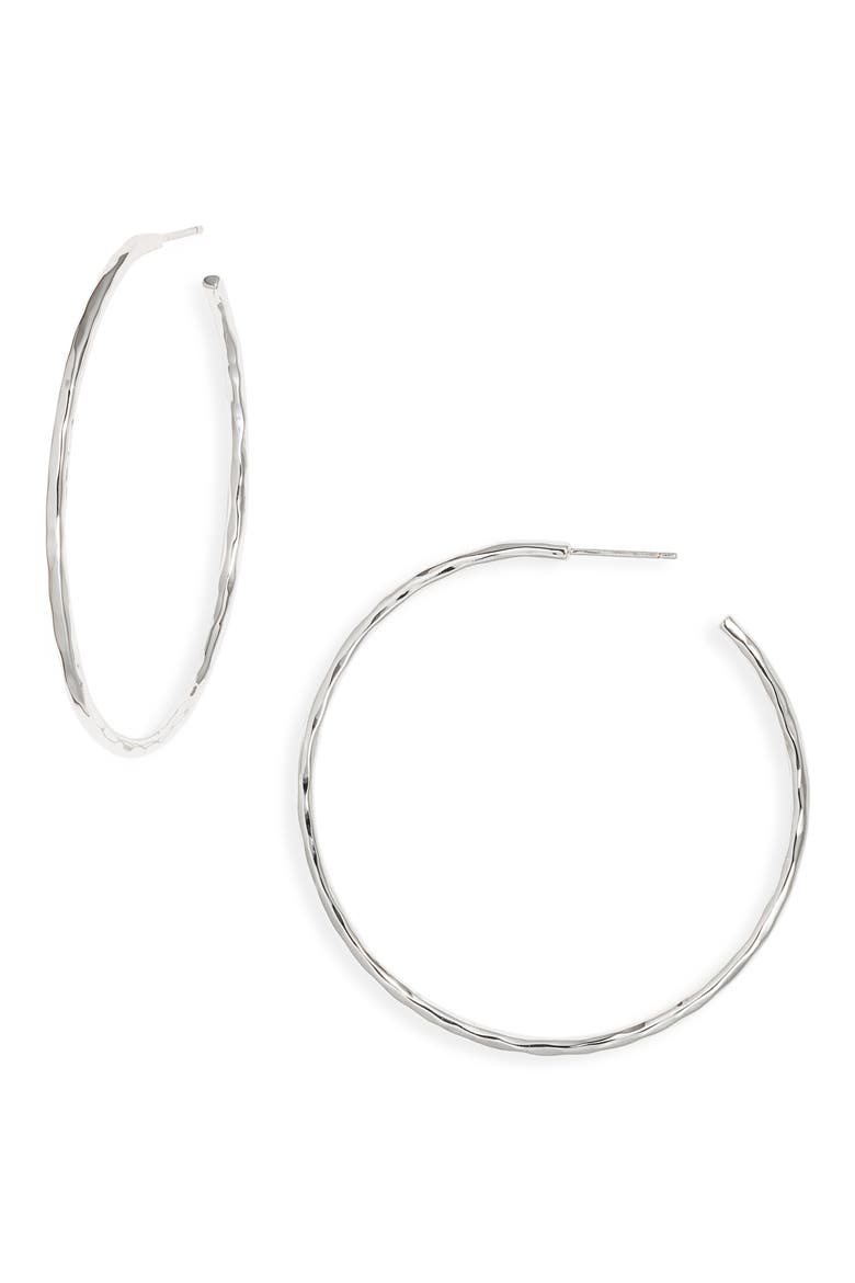 Skinny Hammered Hoop Earrings, Main, color, SILVER