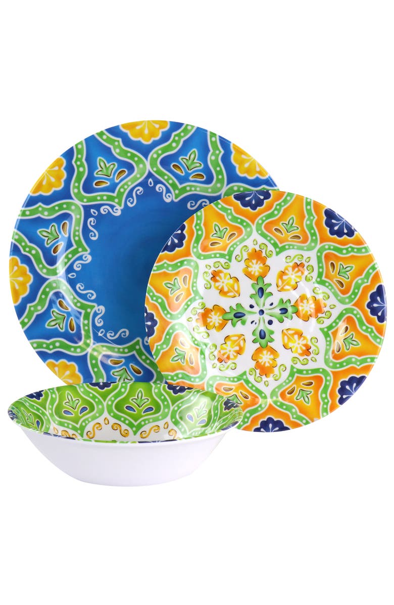 Elama Stapanya 12 Piece Melamine Dinnerware Set, Alternate, color, White