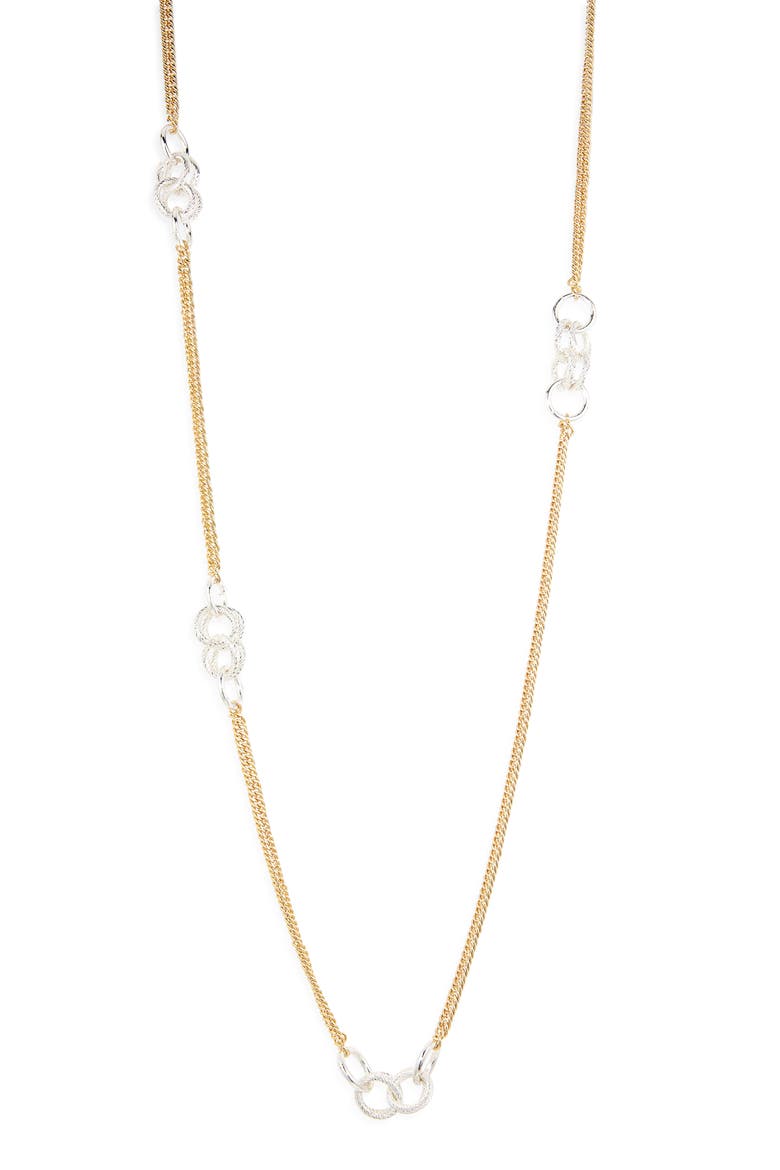 Slinky Ring Station Chain Necklace, Main, color, GOLD- SILVER