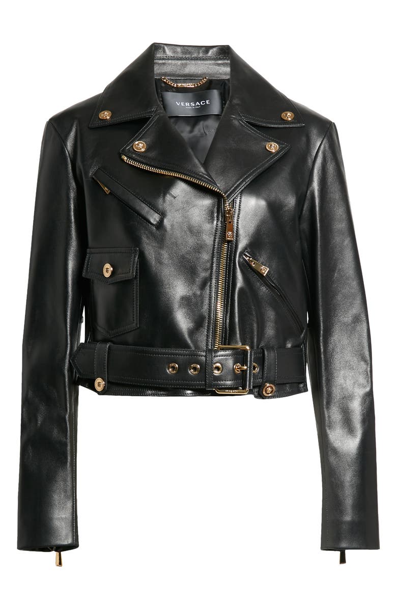 Versace Women's Medusa Embellished Leather Biker Jacket, Alternate, color, 