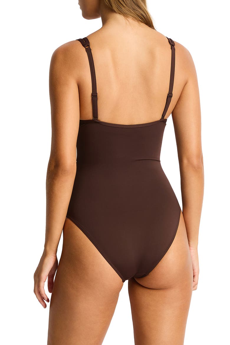 Spliced Plunge One-Piece, Alternate, color, COCOA