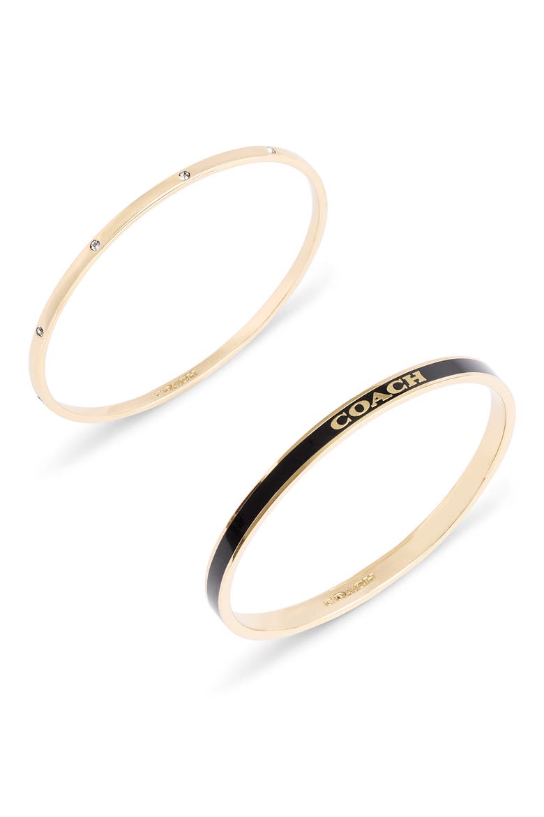 Set of Two Bangles, Alternate, color, BLACK/ GOLD