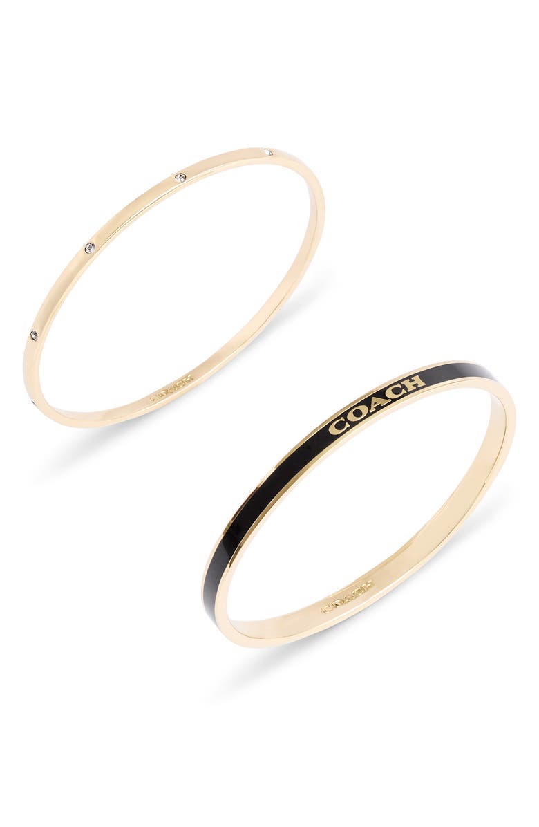COACH Set of Two Bangles, Alternate, color, Black/ Gold