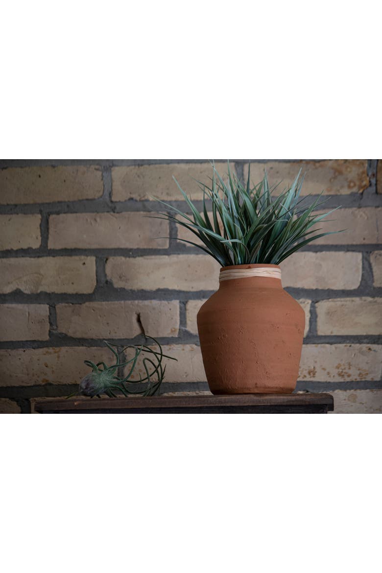 Natural Handthrown Terracotta & Rattan Accents Decorative Home Vase, Alternate, color, Brown