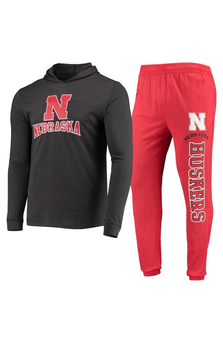 CONCEPTS SPORT Men's Concepts Sport Scarlet/Heather Charcoal Nebraska Huskers Meter Long Sleeve Hoodie T-Shirt & Jogger Pajama Set, Main, color, Scarlet