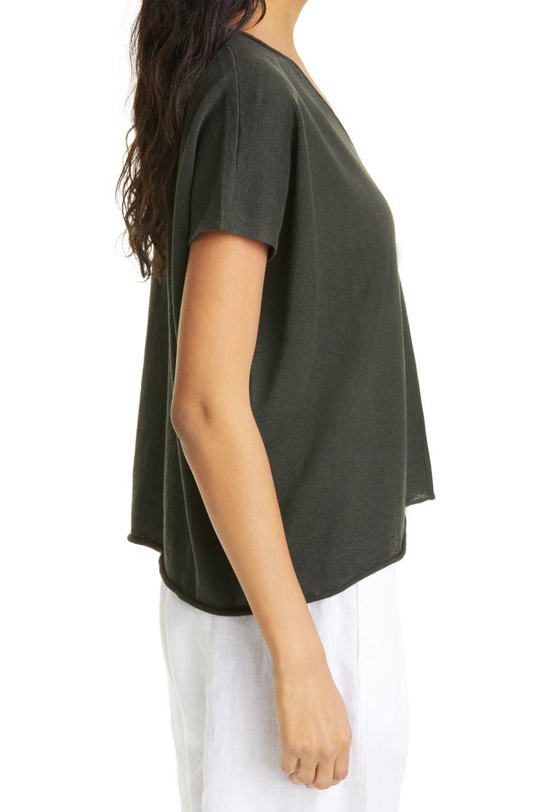 Short Sleeve Organic Linen & Cotton Boxy Sweater, Alternate, color, SEAWEED
