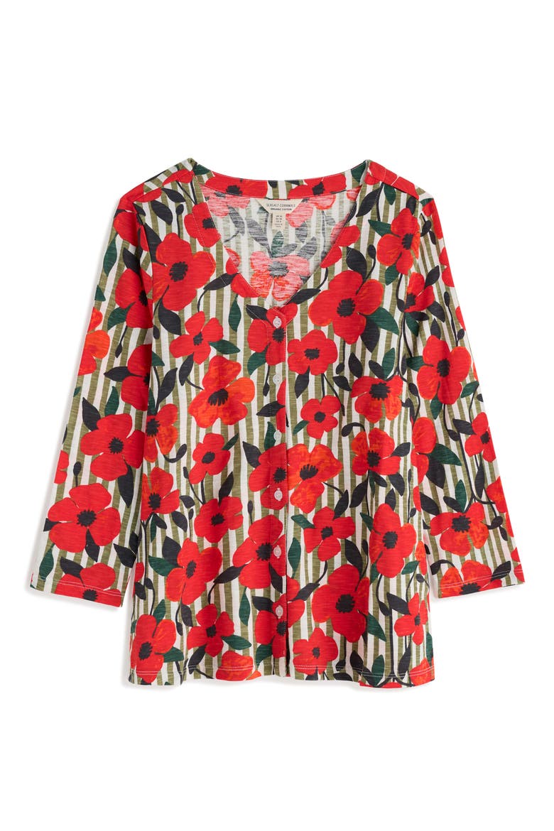 Studio Glass Organic Cotton Button-Up Top, Alternate, color, STRIPEY FLORAL MOSS