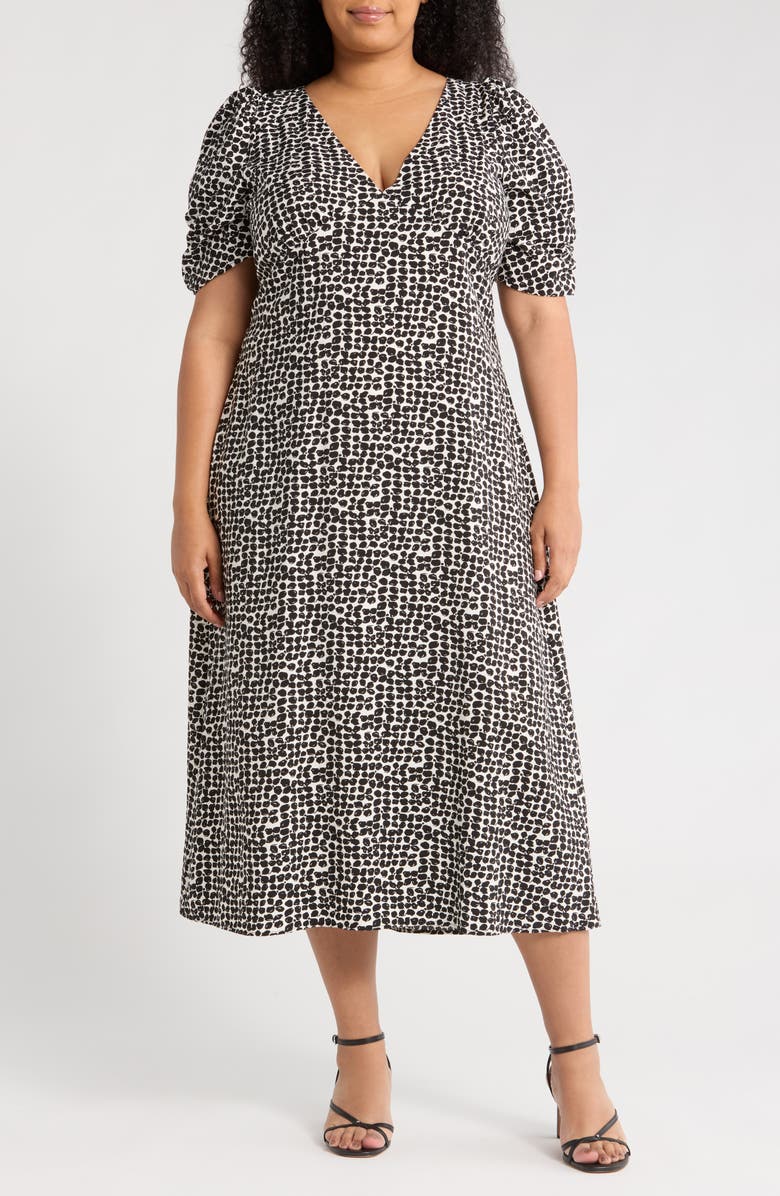 Renee C Floral V-Neck Midi Dress, Main, color, Black