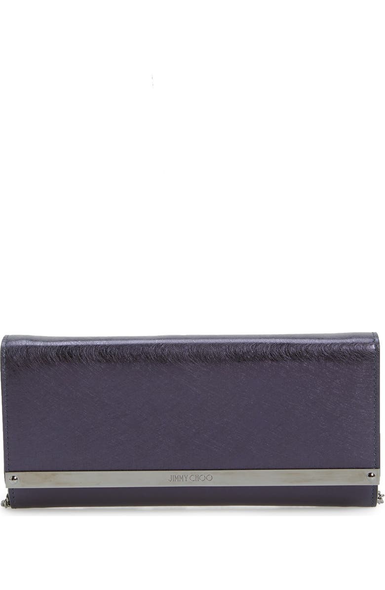 Jimmy Choo 'Milla' Etched Metallic Spazzolato Leather Flap Clutch, Main, color,