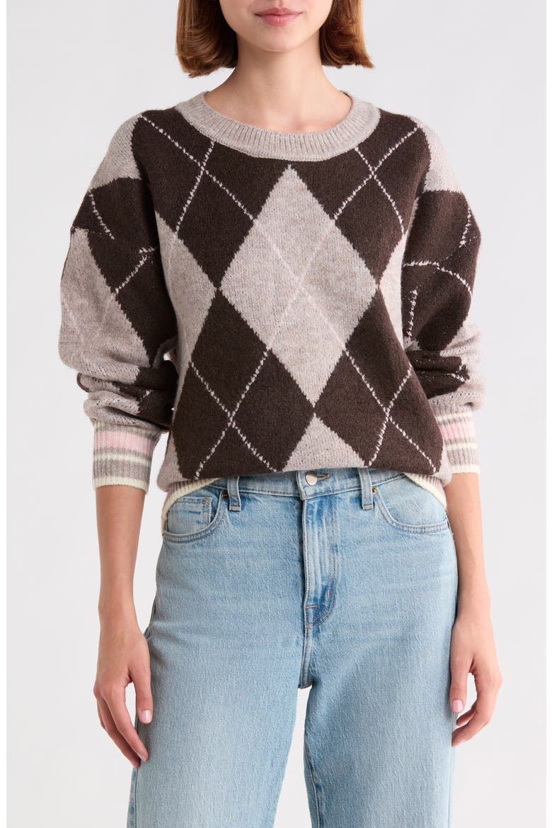 Crewneck Pullover Sweater, Main, color, MED BROWN SEAL ROSE DUST