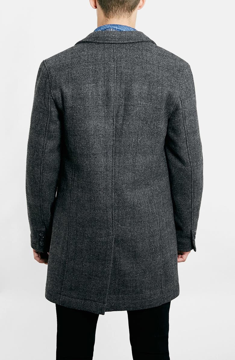 Topman Glen Plaid Wool Blend Car Coat, Alternate, color,