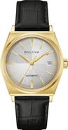 BULOVA Frank Sinatra 'Nothing but the Best' Automatic Leather Strap Watch, 37mm