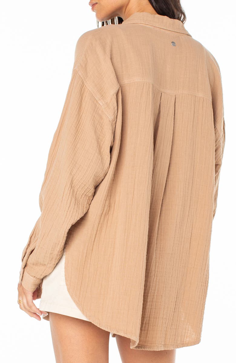 Roxy Morning Time Cotton Gauze Button-Up Shirt, Alternate, color, Praline Solid Stamp