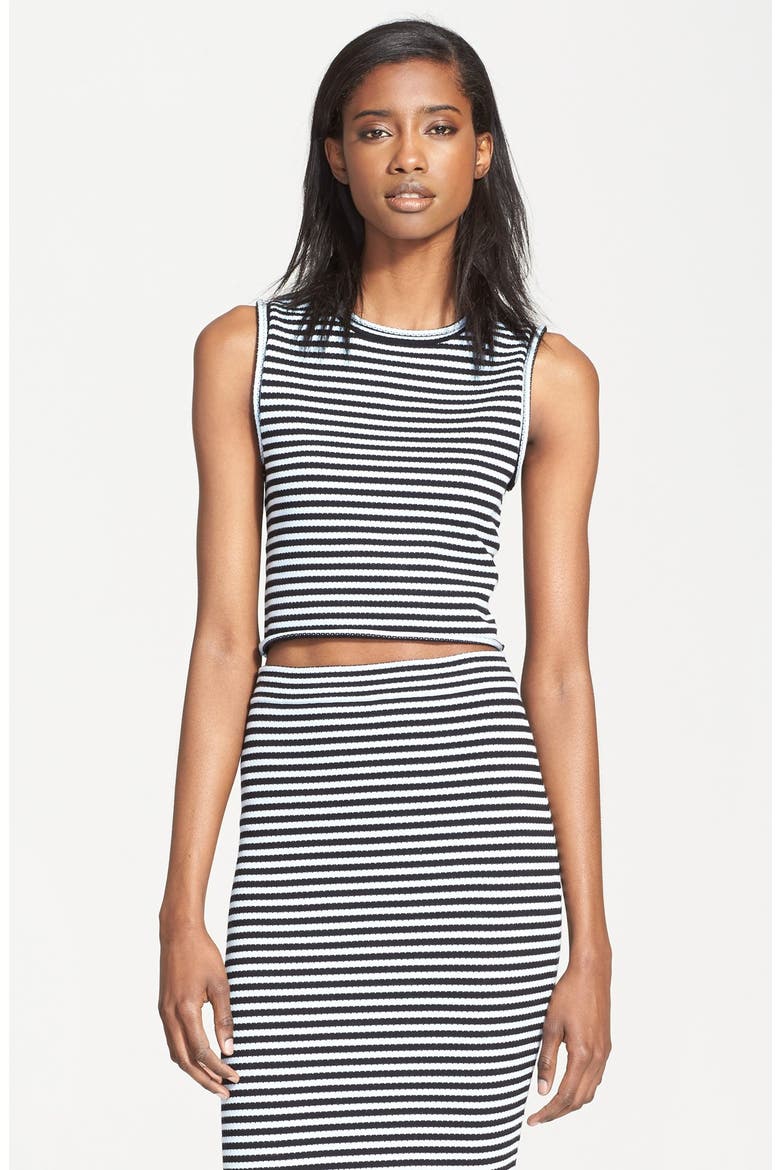 'Dan' Stripe Knit Crop Top, Main, color, WASHED BLUE BLACK