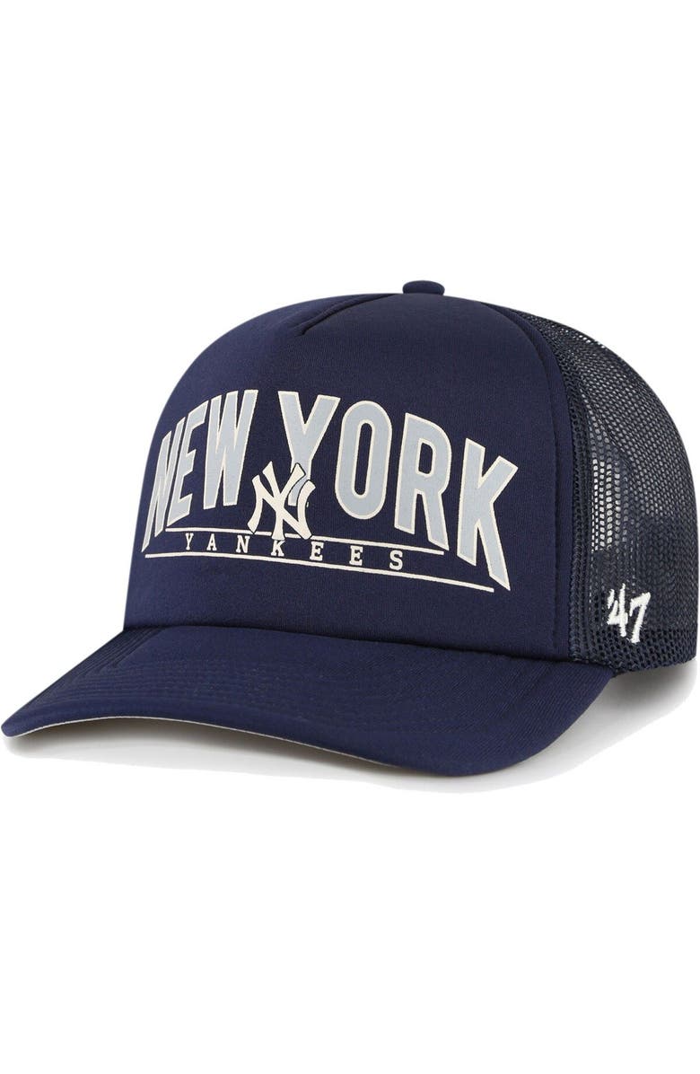 '47 Men's '47 Navy New York Yankees Backhaul Foam Trucker Snapback Hat, Main, color, Navy