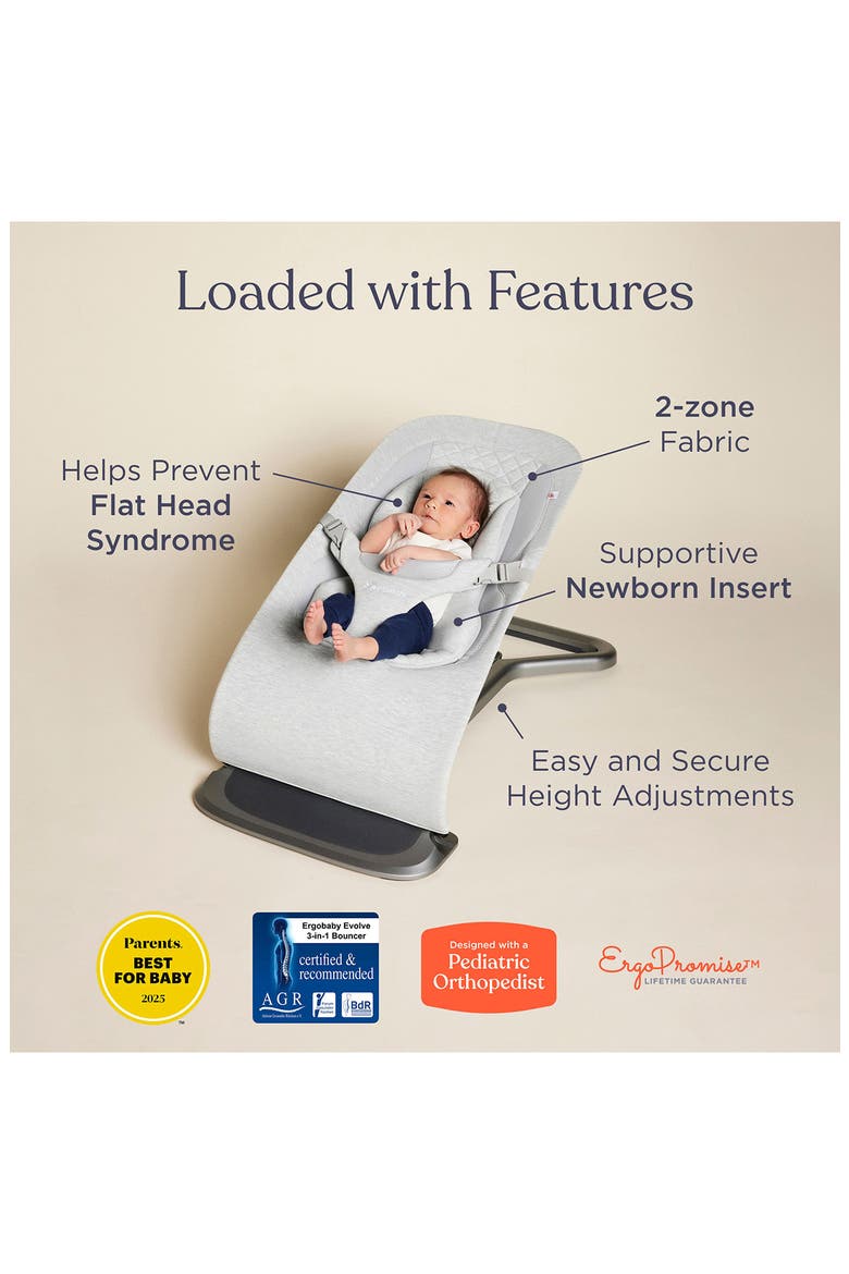 Evolve 3-in-1 Bouncer, Alternate, color, LIGHT GREY