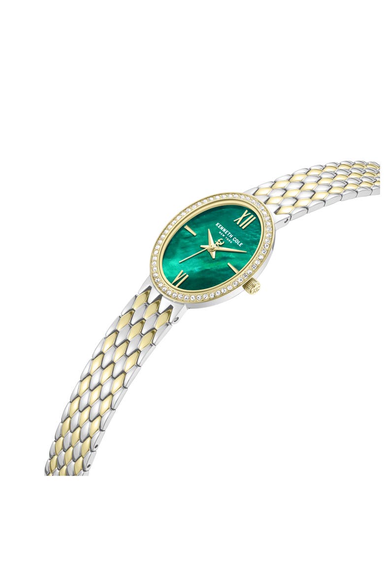 Oval Mother-of-Pearl & Crystal Bracelet Watch, 25mm x 38mm, Alternate, color, GREEN/ TWO TONE