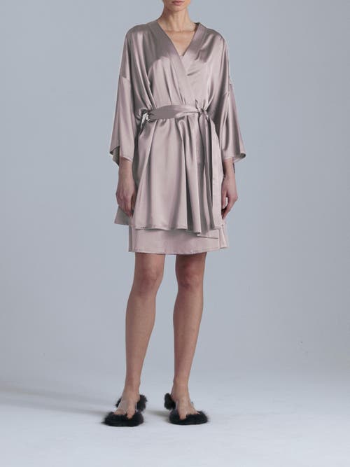 Alas Silk 3/4 Sleeve Dressing Gown In Neutral