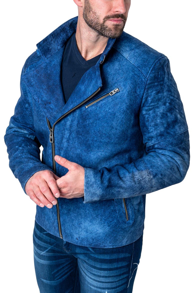 Gene Blue Leather Jacket, Alternate, color, BLUE